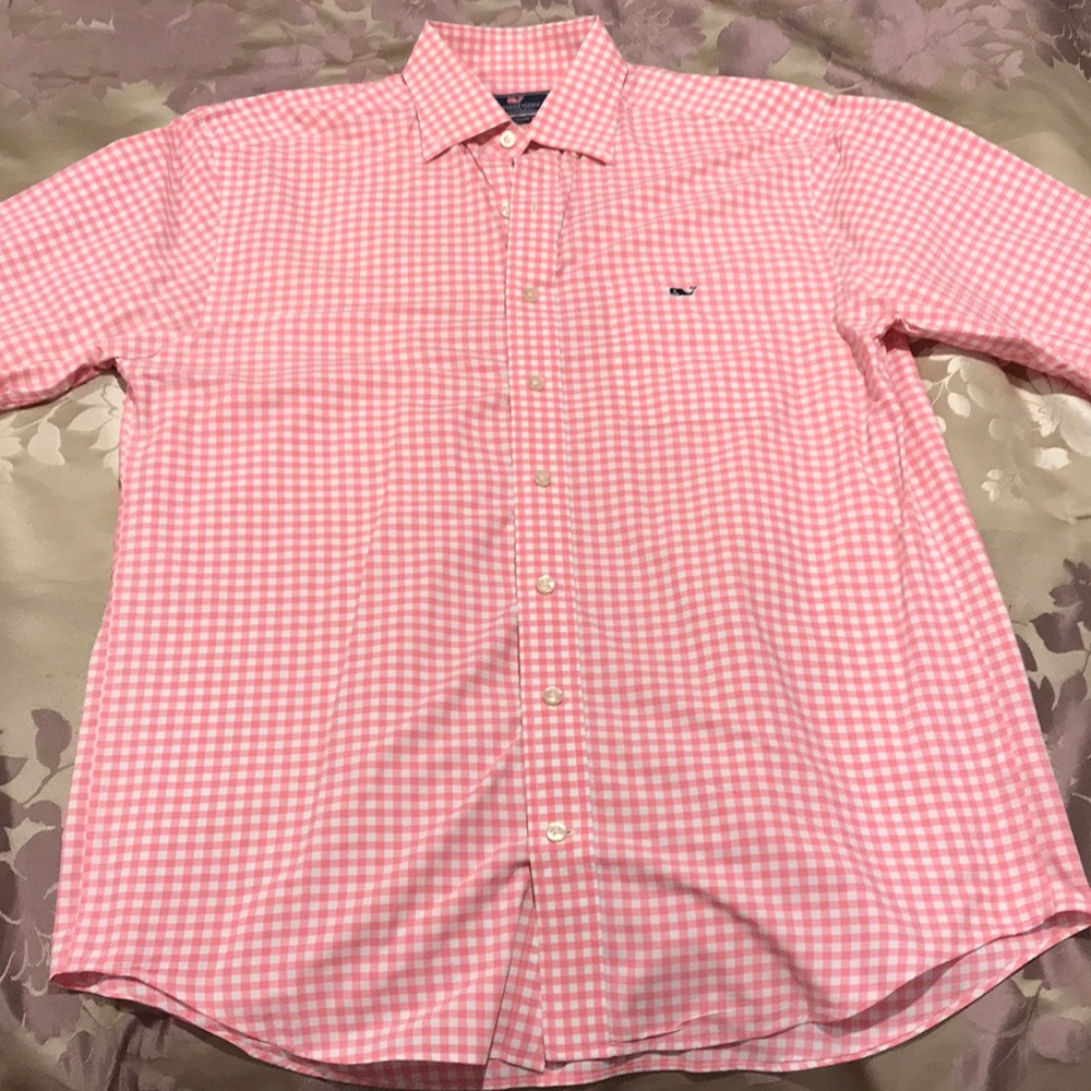 Vineyard vines pink checker button down shirt